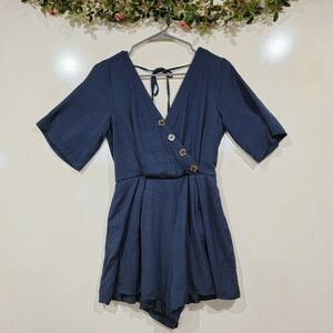 Altard State Small Navy Faux Wrap Romper Farmcore Nautical Boho Chic Coastal